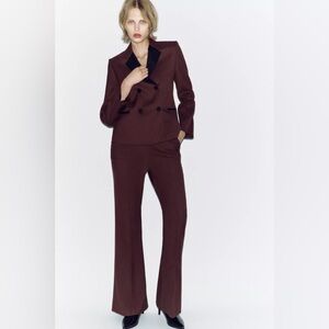 Zara Burgundy Women's Blazer with Black Lapel